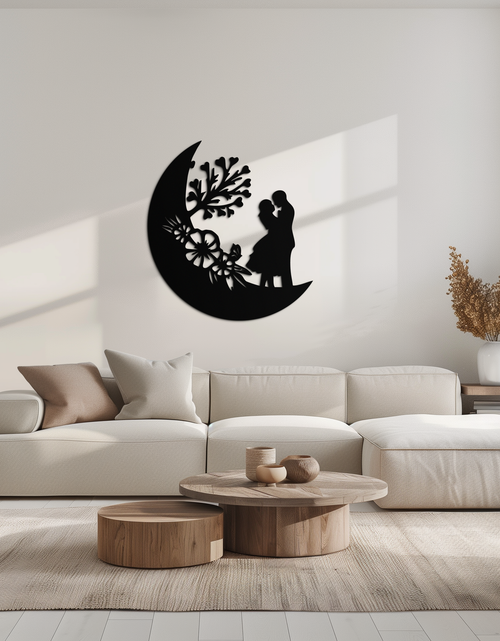Load image into Gallery viewer, : Lovers on the Moon Metal Wall Art – Romantic Silhouette for Dreamy Interiors- KAF695
