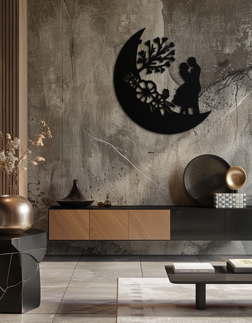 Load image into Gallery viewer, : Lovers on the Moon Metal Wall Art – Romantic Silhouette for Dreamy Interiors- KAF695
