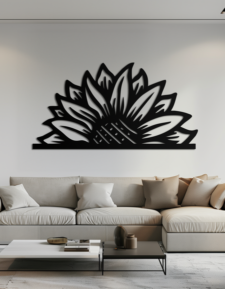 Yarım Ayçiçeği Metal Duvar Sanatı – Aydınlık İç Mekanlar İçin Doğadan Esinlenen Çiçek Silueti - KAF696