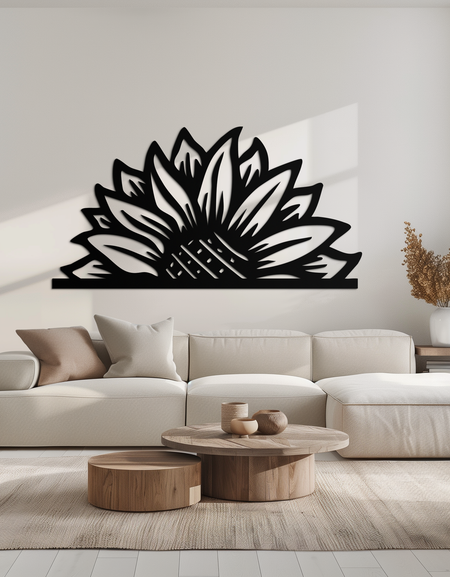 Yarım Ayçiçeği Metal Duvar Sanatı – Aydınlık İç Mekanlar İçin Doğadan Esinlenen Çiçek Silueti - KAF696