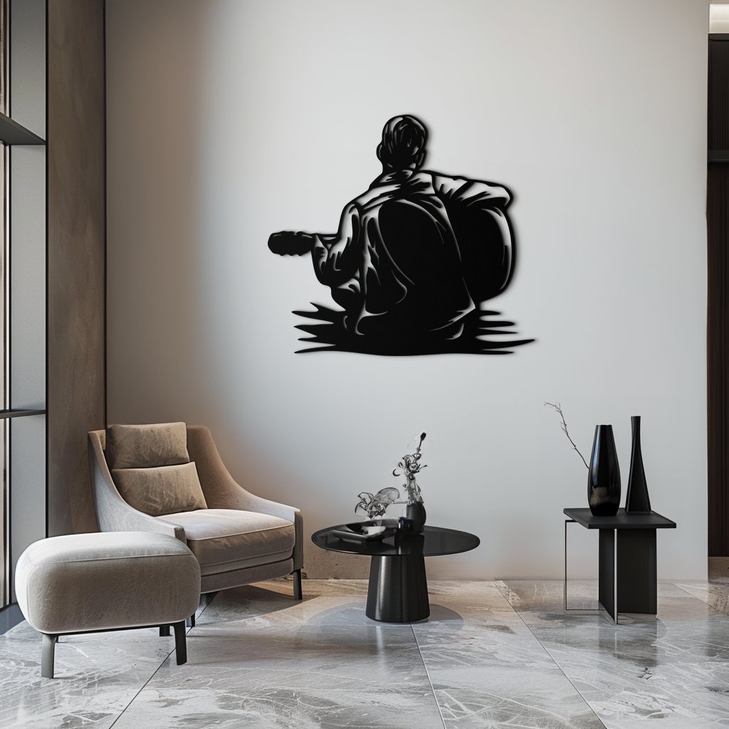 Guitar Boy Metal Wall Art – Musical Silhouette Design for Kids’ Rooms and Music Corners- KAF697
