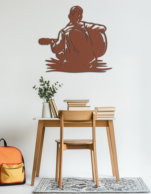 Load image into Gallery viewer, Guitar Boy Metal Wall Art – Musical Silhouette Design for Kids’ Rooms and Music Corners- KAF697
