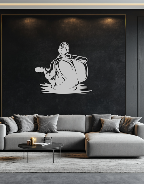 Load image into Gallery viewer, Guitar Boy Metal Wall Art – Musical Silhouette Design for Kids’ Rooms and Music Corners- KAF697
