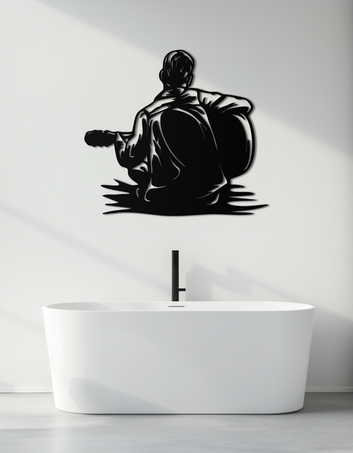 Load image into Gallery viewer, Guitar Boy Metal Wall Art – Musical Silhouette Design for Kids’ Rooms and Music Corners- KAF697
