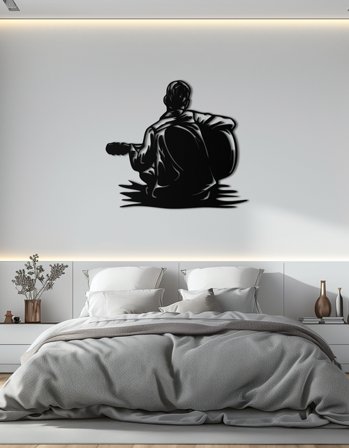 Load image into Gallery viewer, Guitar Boy Metal Wall Art – Musical Silhouette Design for Kids’ Rooms and Music Corners- KAF697
