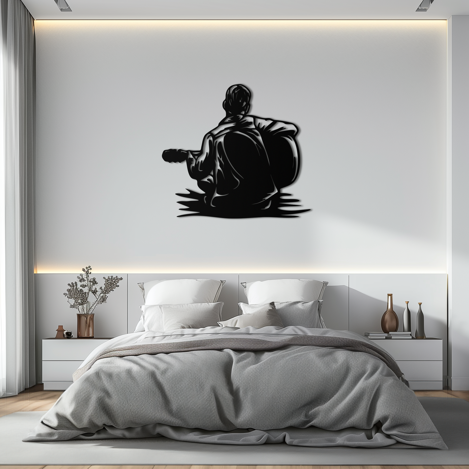 Guitar Boy Metal Wall Art – Musical Silhouette Design for Kids’ Rooms and Music Corners- KAF697