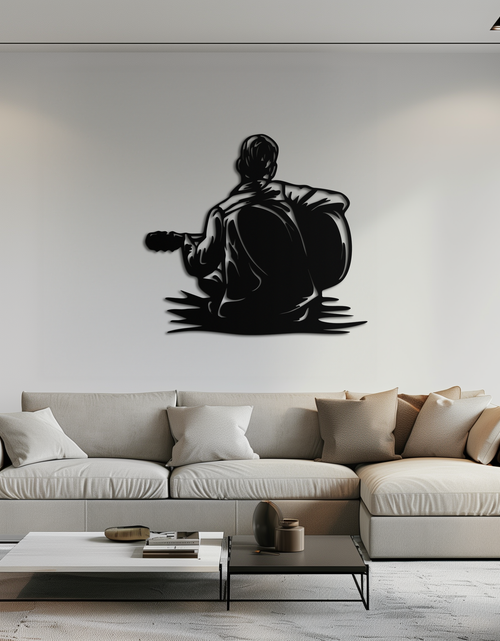 Load image into Gallery viewer, Guitar Boy Metal Wall Art – Musical Silhouette Design for Kids’ Rooms and Music Corners- KAF697
