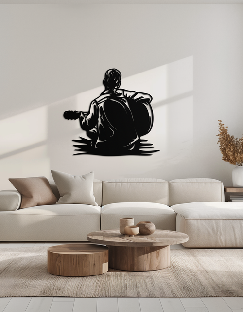 Load image into Gallery viewer, Guitar Boy Metal Wall Art – Musical Silhouette Design for Kids’ Rooms and Music Corners- KAF697

