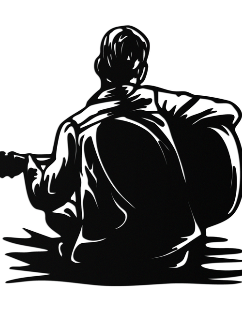 Load image into Gallery viewer, Guitar Boy Metal Wall Art – Musical Silhouette Design for Kids’ Rooms and Music Corners- KAF697
