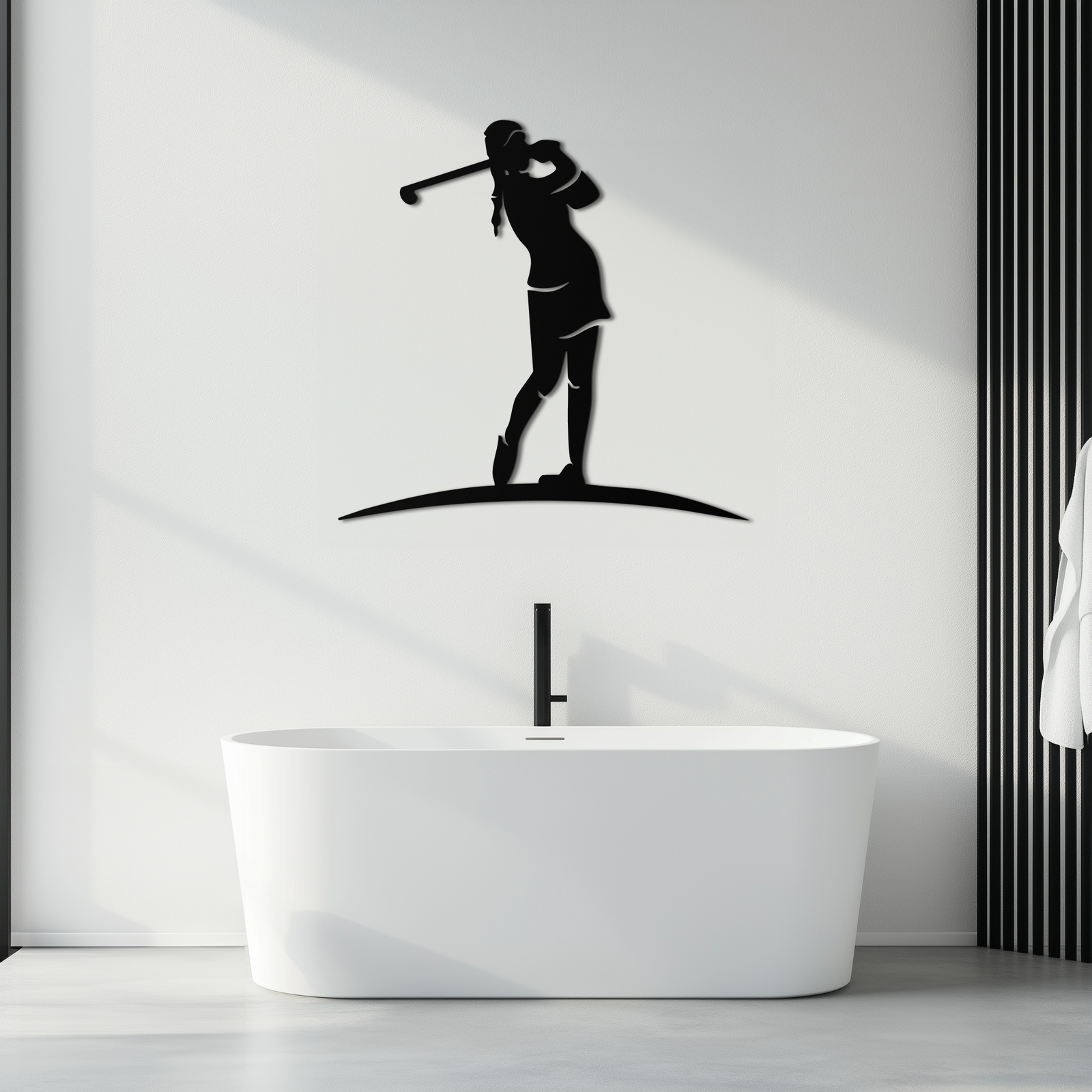Kadın Golfçü Metal Duvar Sanatı – Modern Mekanlar İçin Zarif Spor Silüeti - KAF698