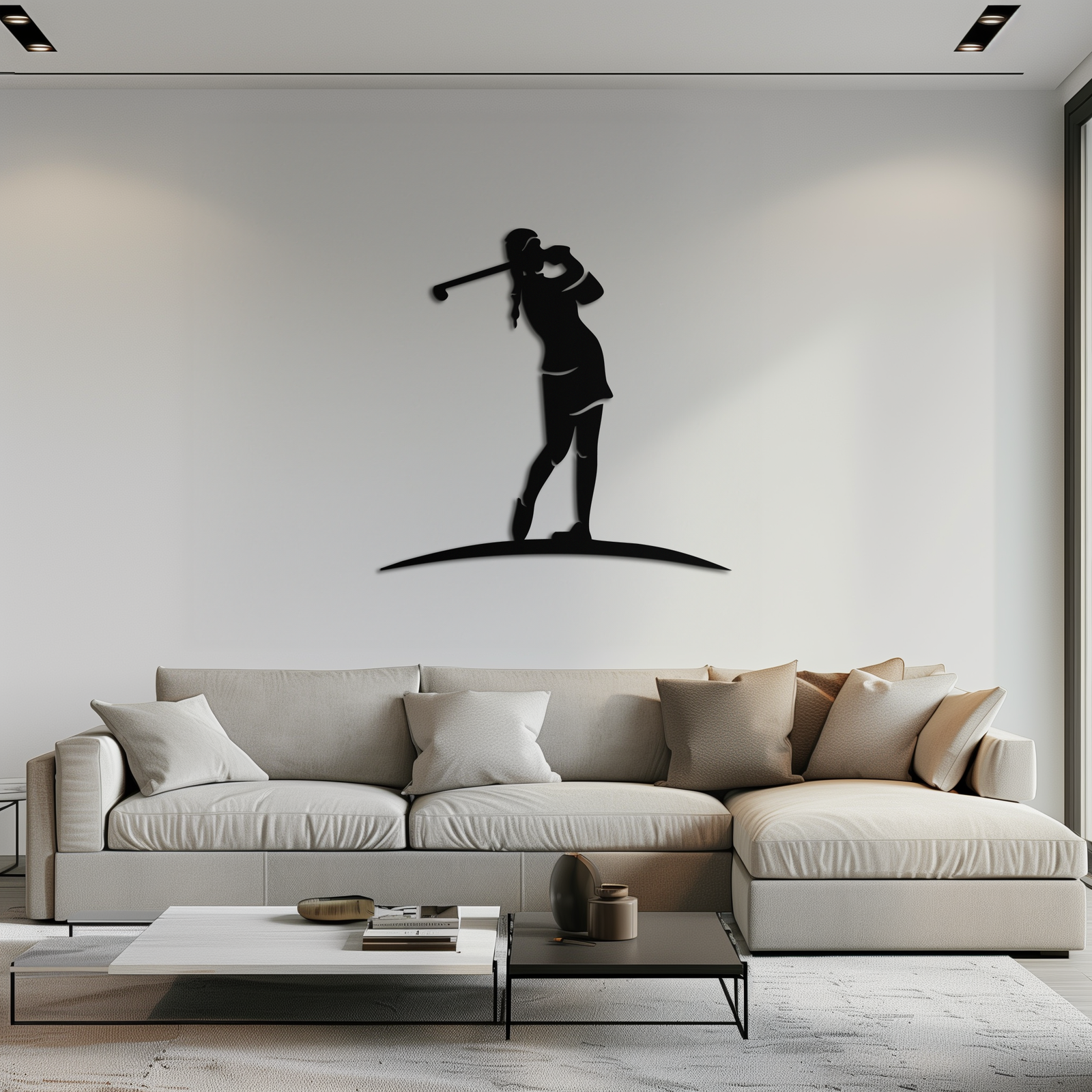 Kadın Golfçü Metal Duvar Sanatı – Modern Mekanlar İçin Zarif Spor Silüeti - KAF698