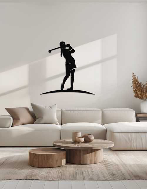 Resmi Galeri görüntüleyicisine yükleyin, Kadın Golfçü Metal Duvar Sanatı – Modern Mekanlar İçin Zarif Spor Silüeti - KAF698
