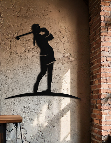Female Golfer Metal Wall Art – Elegant Sports Silhouette for Modern Spaces- KAF698