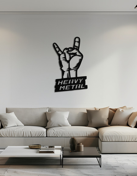 Ağır Metal El İşareti Metal Duvar Sanatı – Müzik Severler İçin Cesur Rock Esintili Dekor- KAF700