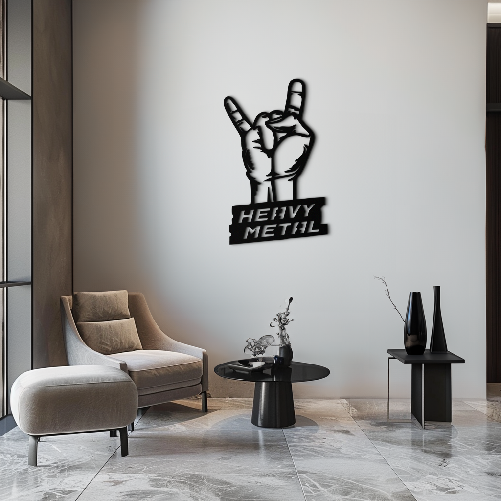 Heavy Metal Hand Sign Metal Wall Art – Bold Rock-Inspired Décor for Music Lovers- KAF700