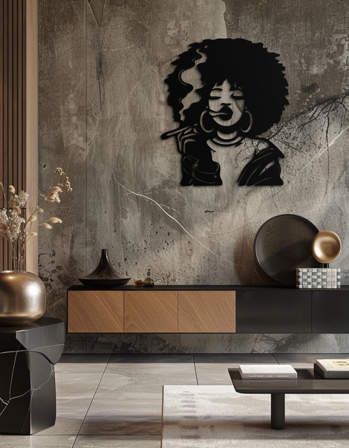Load image into Gallery viewer, Afro Woman Smoking Silhouette Metal Wall Art – Bold Statement Decor- KAF701
