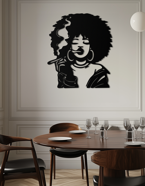 Load image into Gallery viewer, Afro Woman Smoking Silhouette Metal Wall Art – Bold Statement Decor- KAF701
