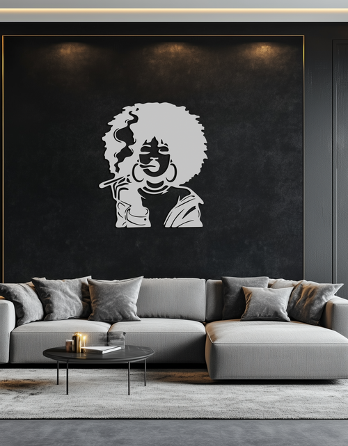 Load image into Gallery viewer, Afro Woman Smoking Silhouette Metal Wall Art – Bold Statement Decor- KAF701
