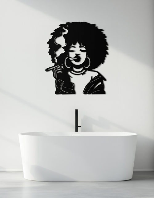 Load image into Gallery viewer, Afro Woman Smoking Silhouette Metal Wall Art – Bold Statement Decor- KAF701
