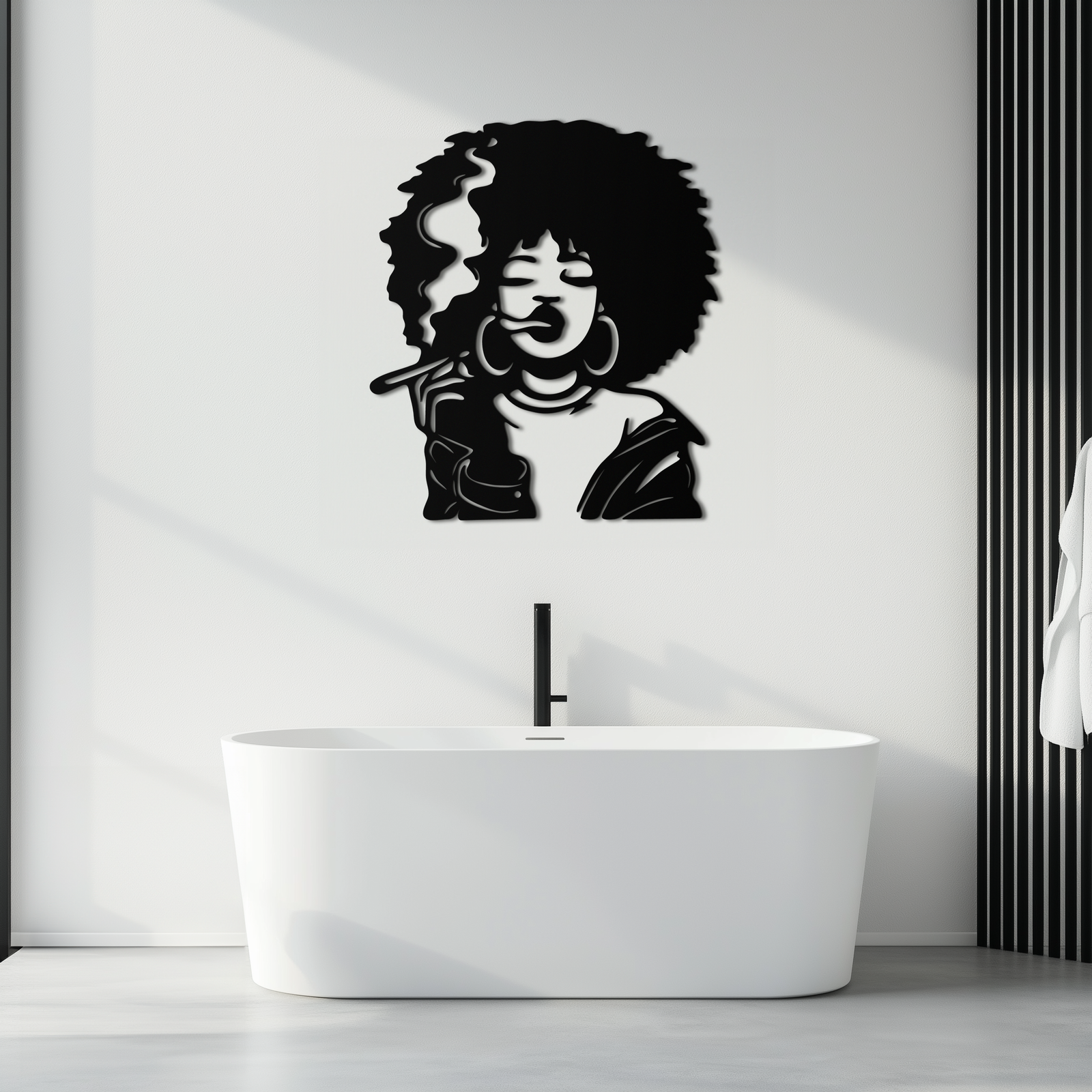 Afro Woman Smoking Silhouette Metal Wall Art – Bold Statement Decor- KAF701
