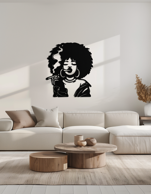 Load image into Gallery viewer, Afro Woman Smoking Silhouette Metal Wall Art – Bold Statement Decor- KAF701
