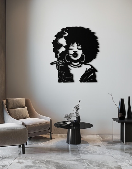 Load image into Gallery viewer, Afro Woman Smoking Silhouette Metal Wall Art – Bold Statement Decor- KAF701
