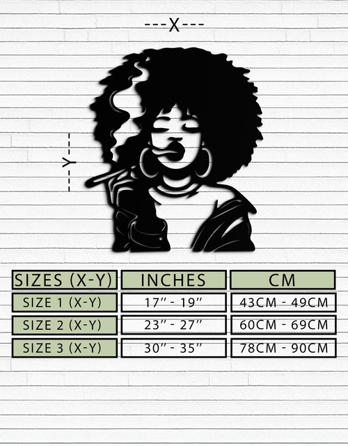 Load image into Gallery viewer, Afro Woman Smoking Silhouette Metal Wall Art – Bold Statement Decor- KAF701
