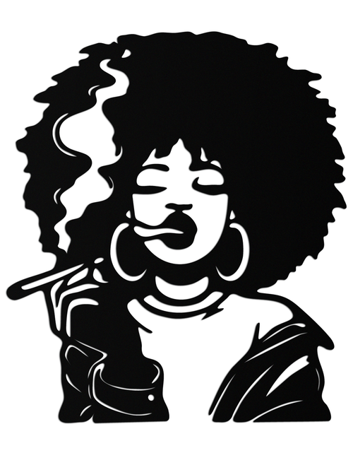 Load image into Gallery viewer, Afro Woman Smoking Silhouette Metal Wall Art – Bold Statement Decor- KAF701
