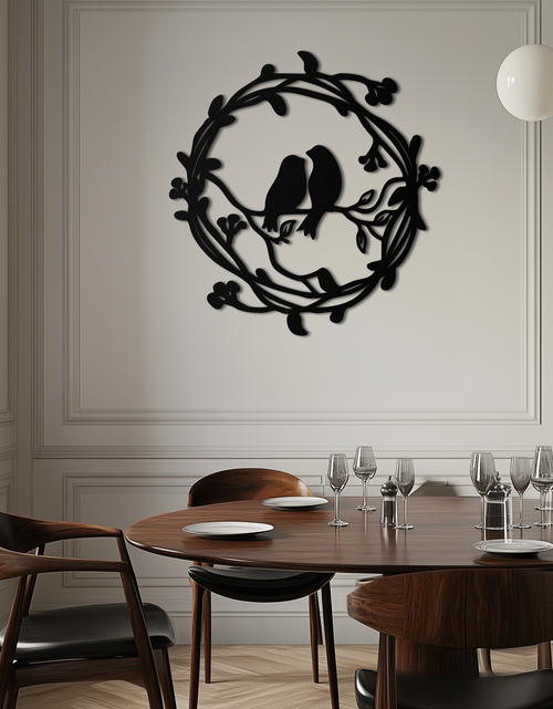 Load image into Gallery viewer, Two Birds on Wreath Branch Metal Wall Art – Romantic Nature-Inspired Round Design- KAF702
