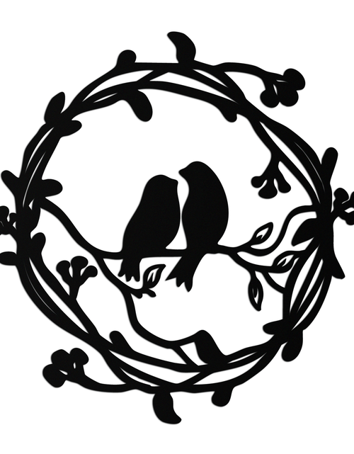 Load image into Gallery viewer, Two Birds on Wreath Branch Metal Wall Art – Romantic Nature-Inspired Round Design- KAF702
