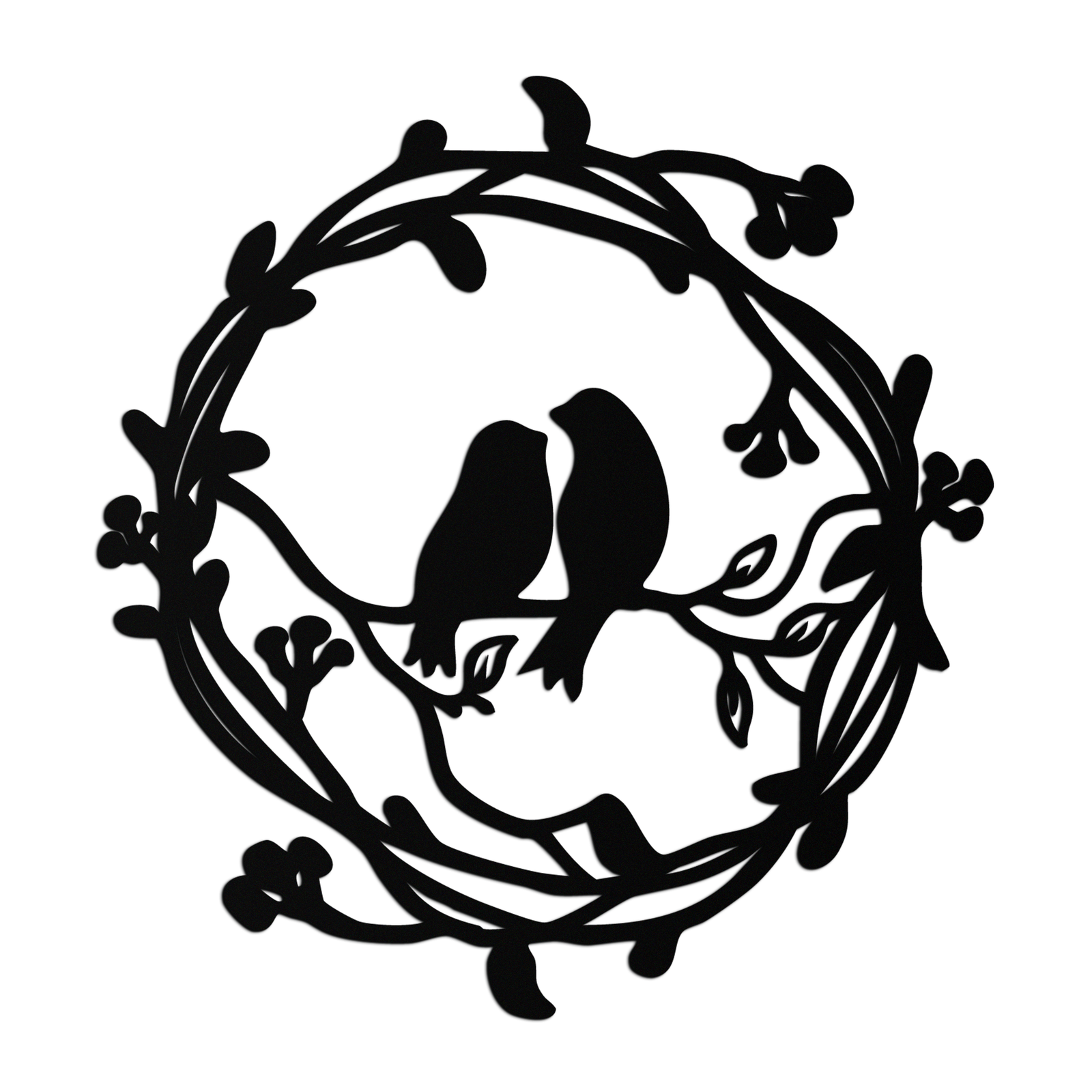 Two Birds on Wreath Branch Metal Wall Art – Romantic Nature-Inspired Round Design- KAF702