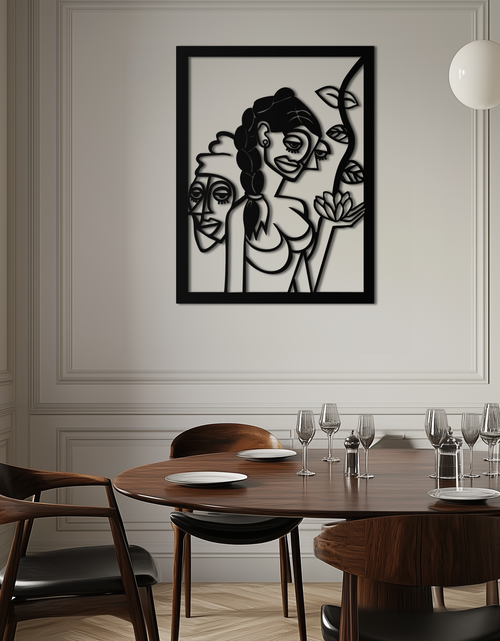 Load image into Gallery viewer, Abstract Tribal Faces with Floral Elements Modern Metal Wall Art Panel- KAF703
