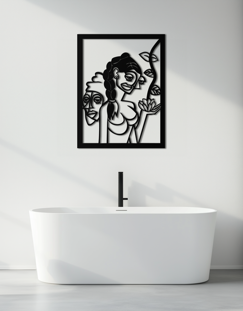 Load image into Gallery viewer, Abstract Tribal Faces with Floral Elements Modern Metal Wall Art Panel- KAF703
