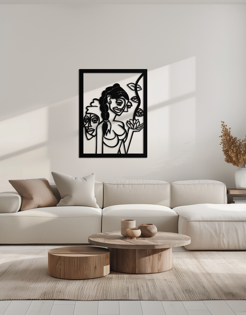 Load image into Gallery viewer, Abstract Tribal Faces with Floral Elements Modern Metal Wall Art Panel- KAF703

