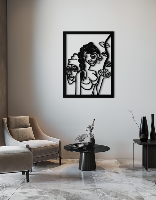 Load image into Gallery viewer, Abstract Tribal Faces with Floral Elements Modern Metal Wall Art Panel- KAF703
