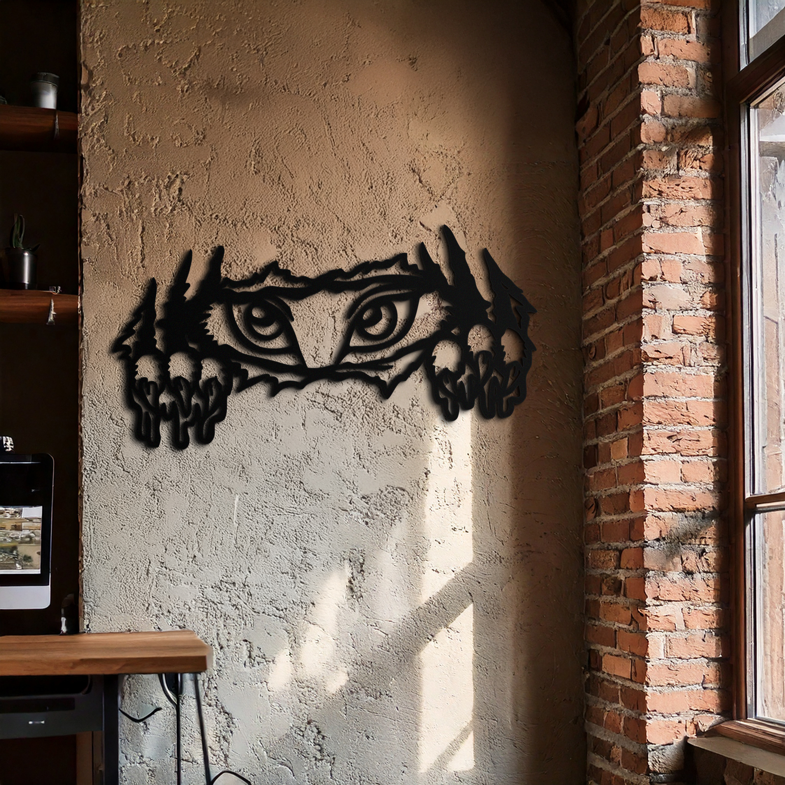 Wild Claws and Eyes Metal Wall Art – Fierce Animal Scratch Silhouette Design- KAF707