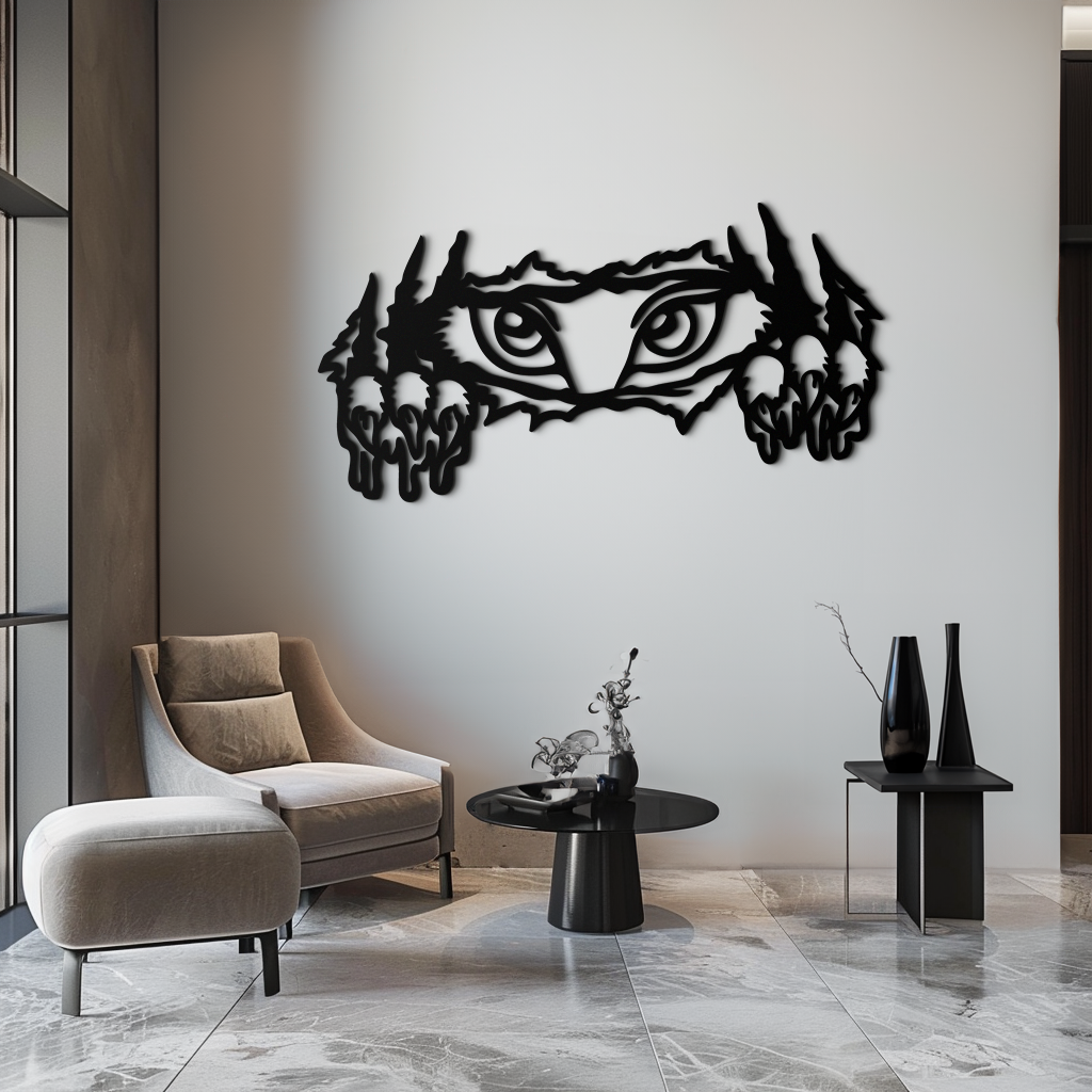 Wild Claws and Eyes Metal Wall Art – Fierce Animal Scratch Silhouette Design- KAF707