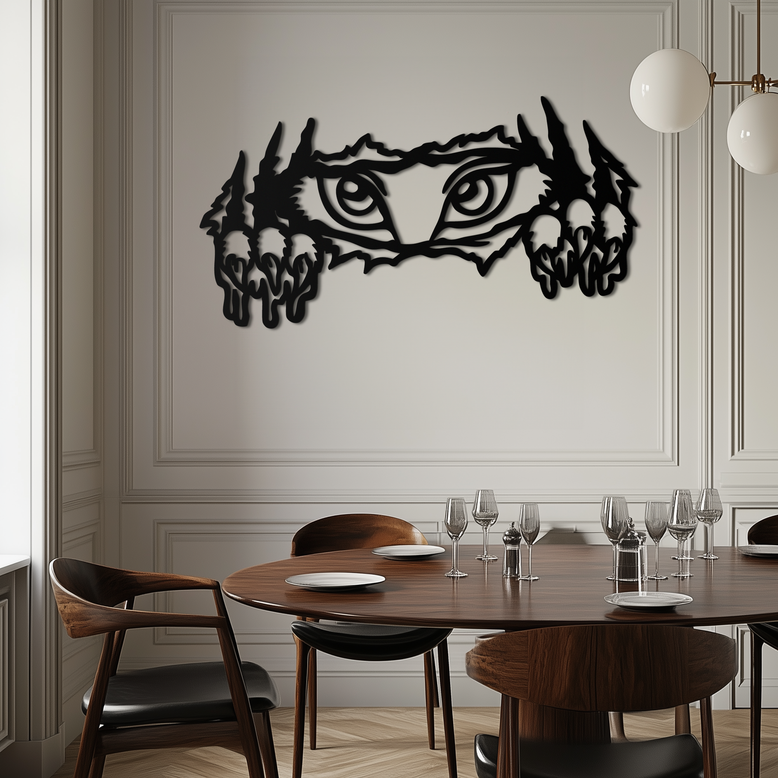 Wild Claws and Eyes Metal Wall Art – Fierce Animal Scratch Silhouette Design- KAF707