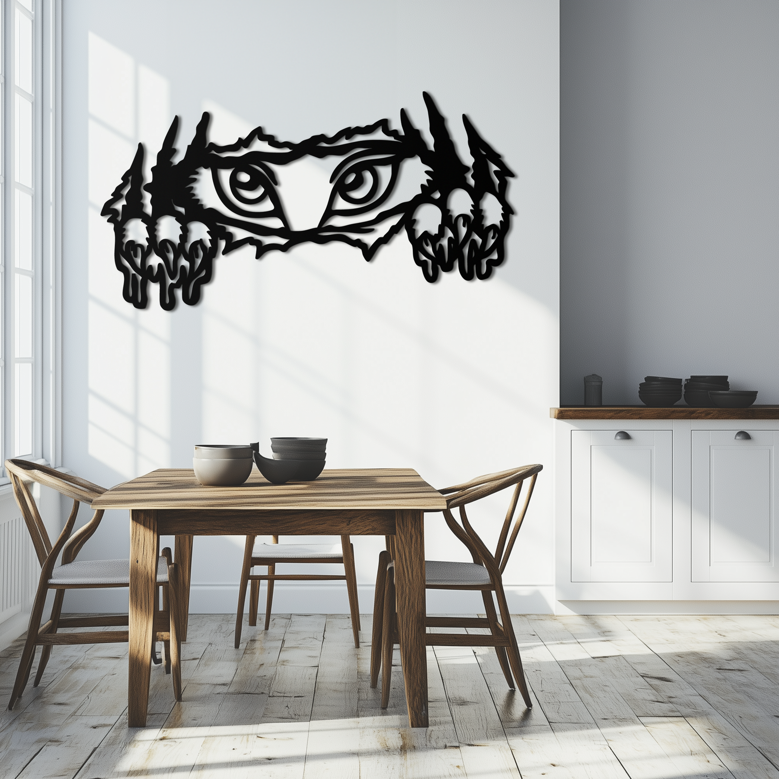Wild Claws and Eyes Metal Wall Art – Fierce Animal Scratch Silhouette Design- KAF707