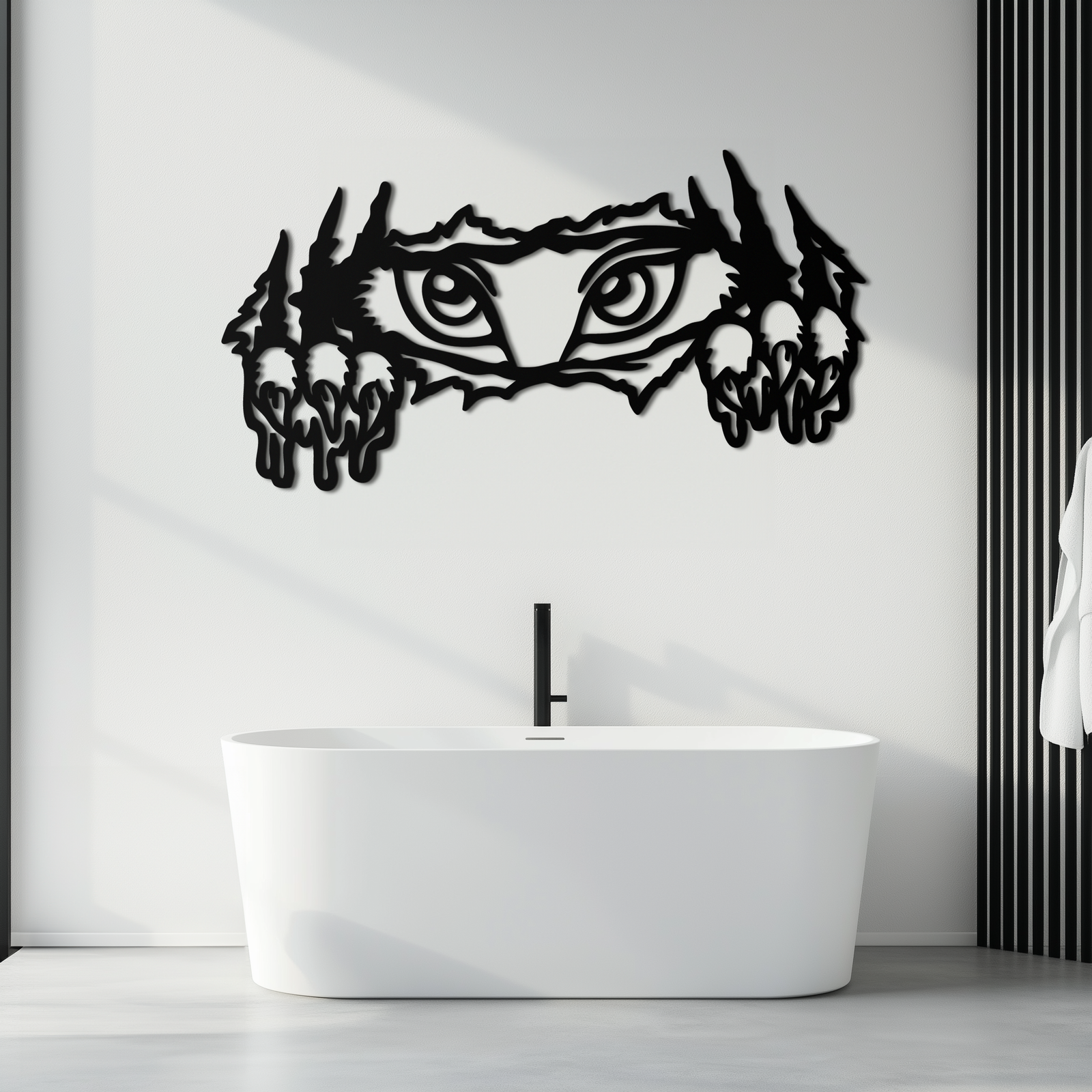 Wild Claws and Eyes Metal Wall Art – Fierce Animal Scratch Silhouette Design- KAF707