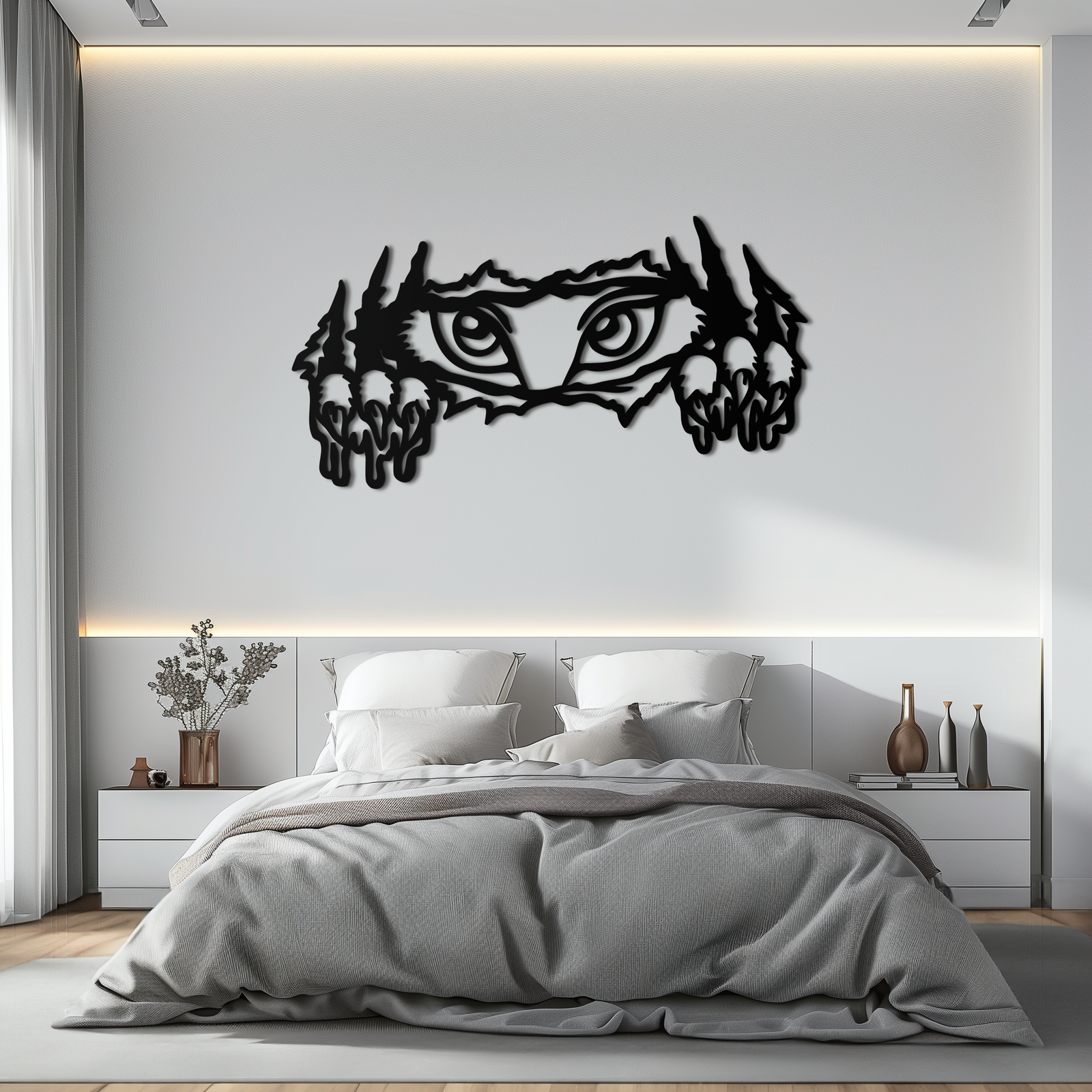 Wild Claws and Eyes Metal Wall Art – Fierce Animal Scratch Silhouette Design- KAF707