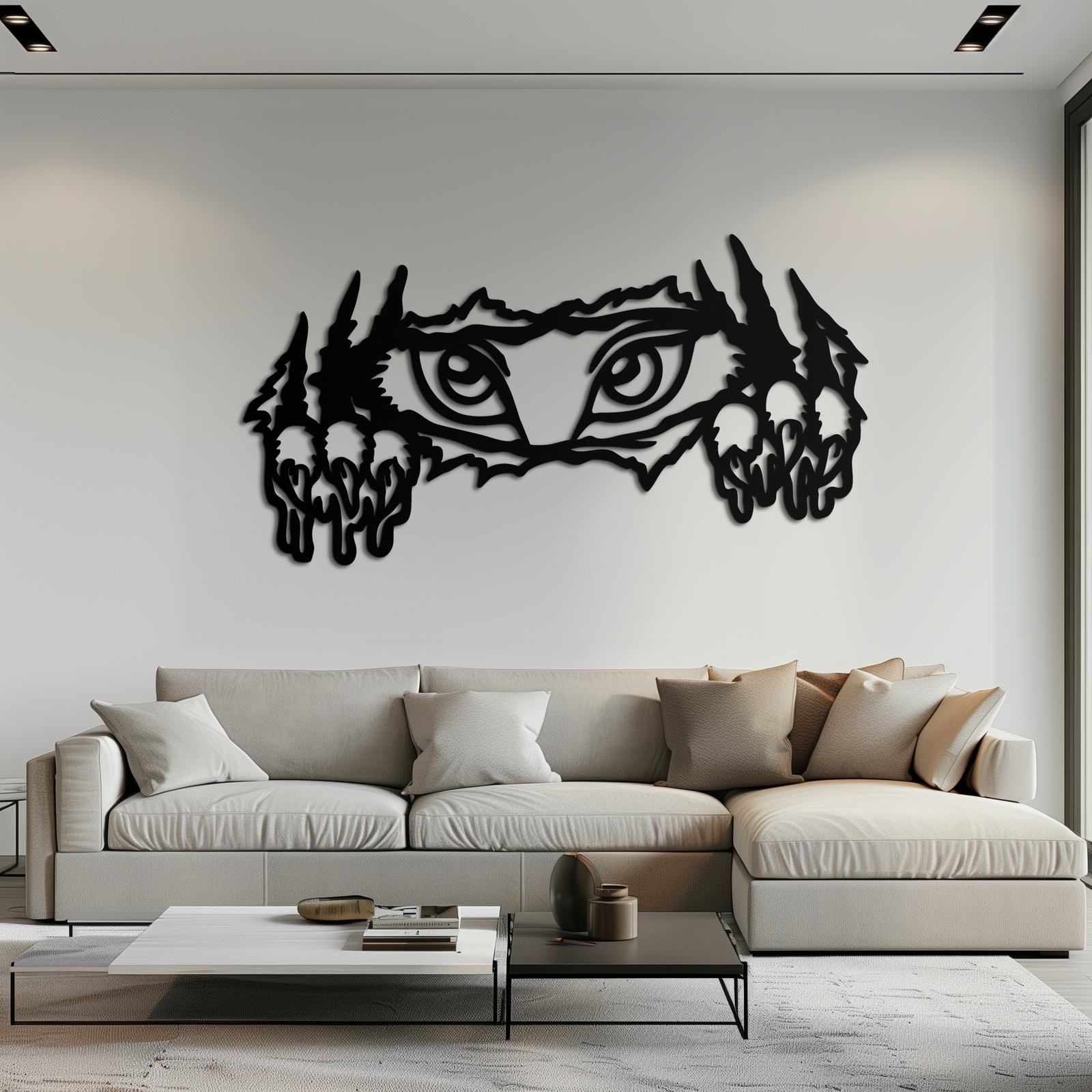 Wild Claws and Eyes Metal Wall Art – Fierce Animal Scratch Silhouette Design- KAF707