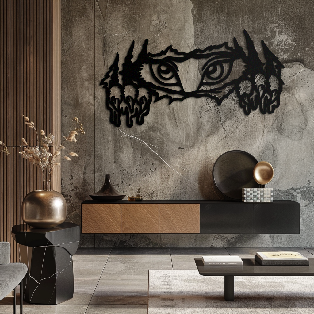 Wild Claws and Eyes Metal Wall Art – Fierce Animal Scratch Silhouette Design- KAF707