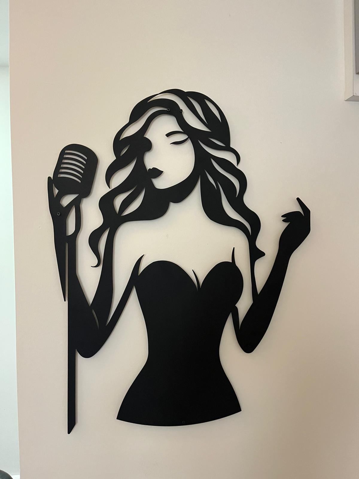Jazz Singer Silhouette Metal Wall Art - Elegant Female Vocalist Decor - KAF355