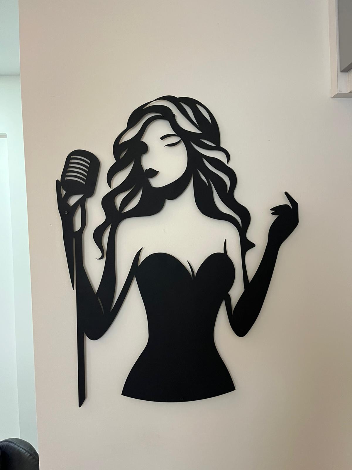 Jazz Singer Silhouette Metal Wall Art - Elegant Female Vocalist Decor - KAF355