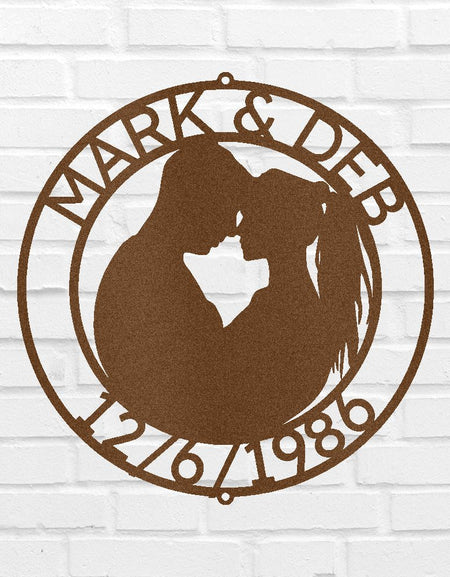 Çift Silüeti Kişiselleştirilmiş Hediyeler - Özel Metal Tabela, Yıldönümü/Düğün Hediyesi