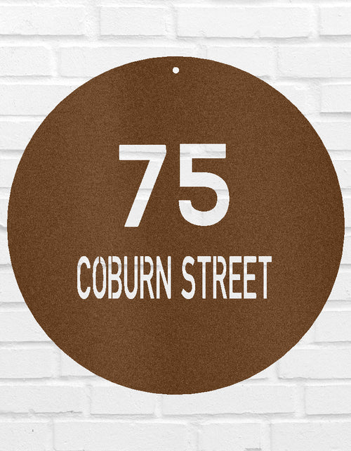 Load image into Gallery viewer, personalized-circle-home-address-metal-wall-art-classic-metal-sign-monogram-485992
