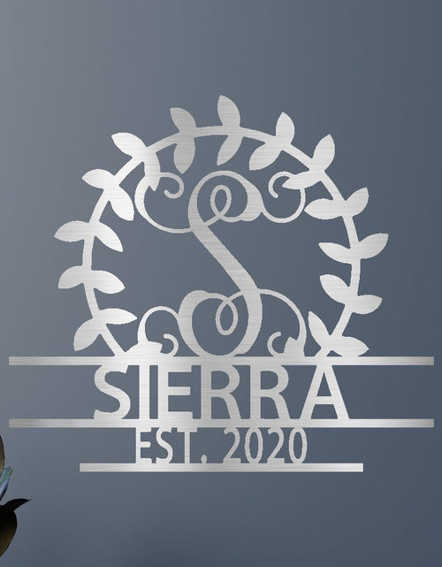 Load image into Gallery viewer, Crest Sign Personalized Gifts - Custom Metal Sign, Split Letter, Last Name, Wedding Gift

