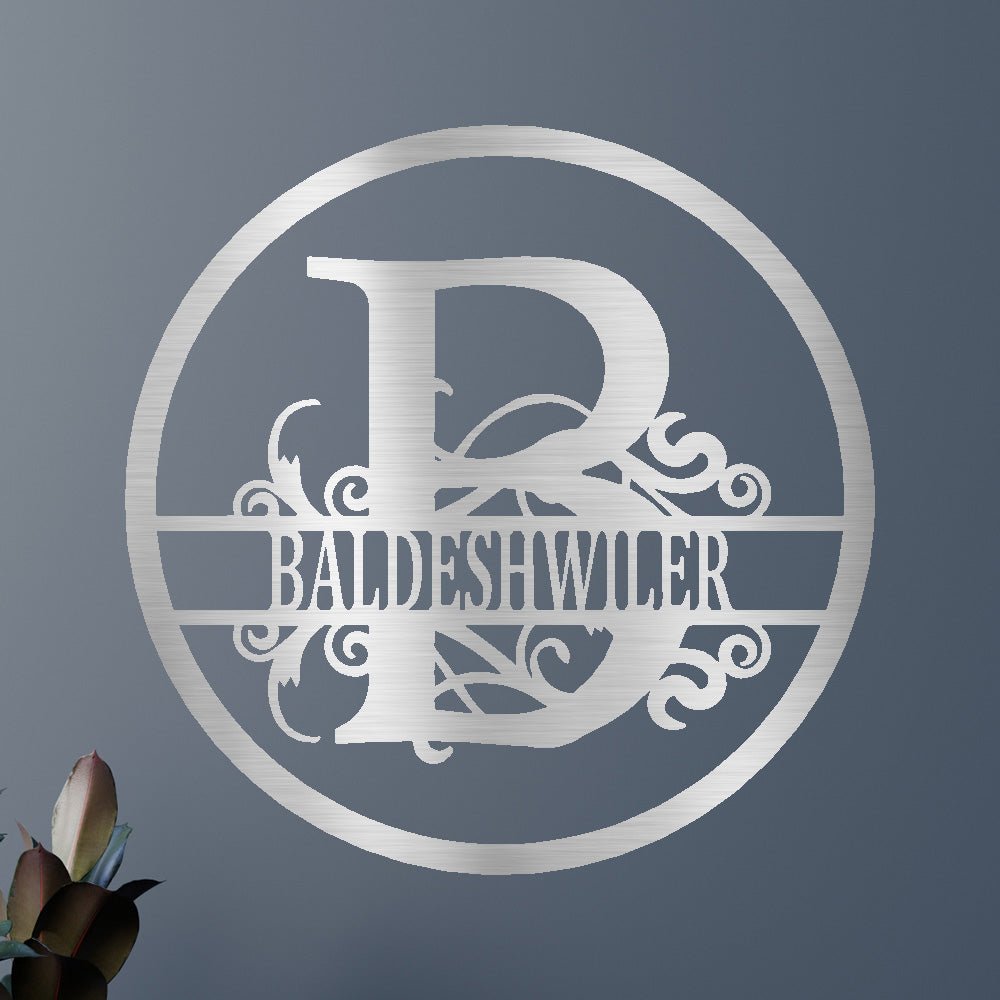 İsim Metal Duvar Sanatı Tabelası - Özel Metal Tabela, Bölünmüş Daire Monogram
