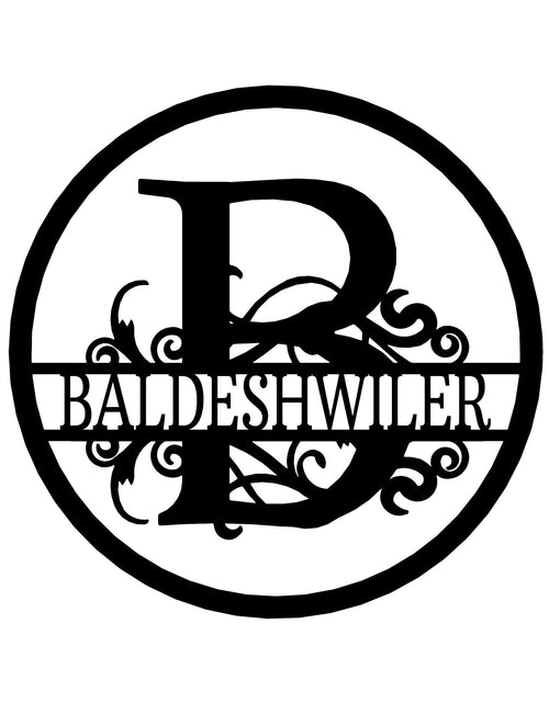 Resmi Galeri görüntüleyicisine yükleyin, İsim Metal Duvar Sanatı Tabelası - Özel Metal Tabela, Bölünmüş Daire Monogram
